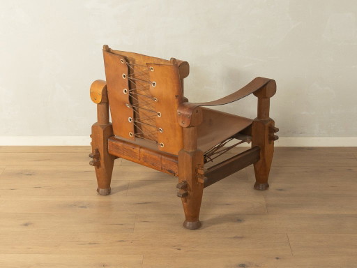 Brutalistische vintage safarifauteuil – Leather, Wood (photo 2 of 8)