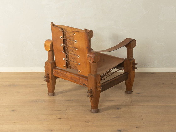 Brutalistische vintage safarifauteuil – Leather, Wood (photo 2 of 8)