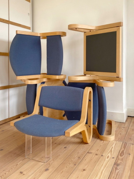 Vintage 4 Danish Wall Chairs + 1 Table Magnus Olesen – Chairs and lounge chairs, Textile, Wood (photo 14 of 14)
