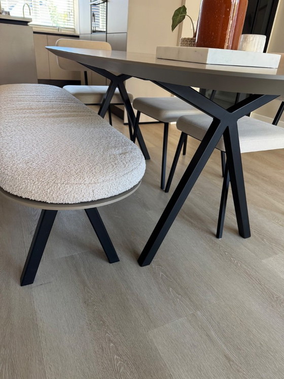 Studio Henk Slim X-Type Dining Table with Bench and Chairs – Dining set, Metal (photo 7 of 8)