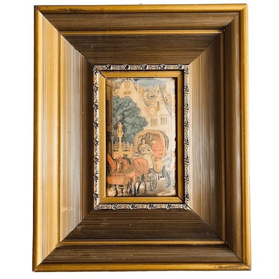 Image 1 of Set of Vintage Silk Paintings with Gold Frames 1960s