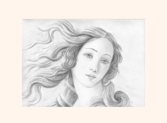 Image 1 of Original pastel drawing. Modern interpretation of Botticelli's Venus. Birth of Venus. New.