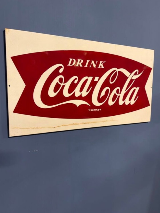 Emailliertes Coca-Cola Schild, 1960er Jahre, Wanddekoration, Metall, Rot, Vintage (Foto 5 von 5)