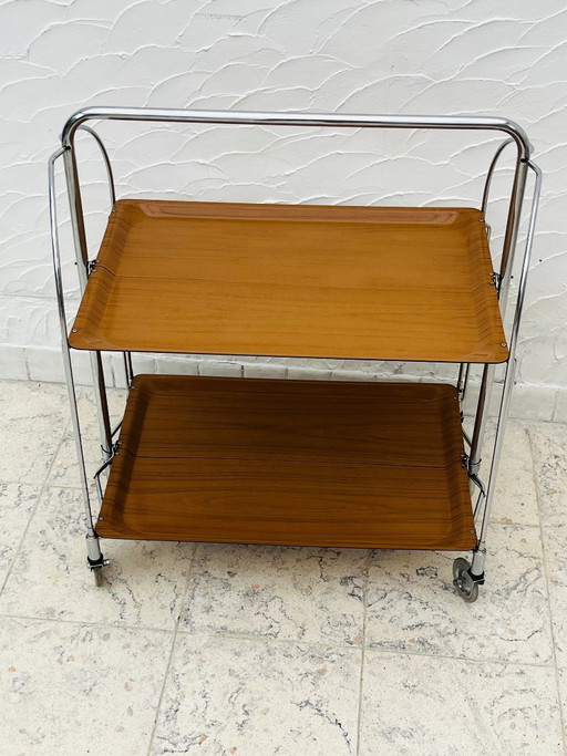 Carrello di servizio pieghevole Bremshey Dinett in cromo vintage e legno – serveerwagens, Chrome (photo 2 of 16)