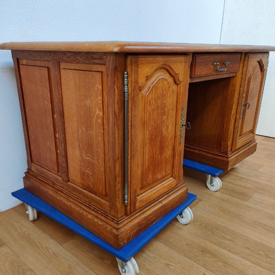 Image 1 of Escritorio de banquero antiguo de roble, escritorio de madera, oficina