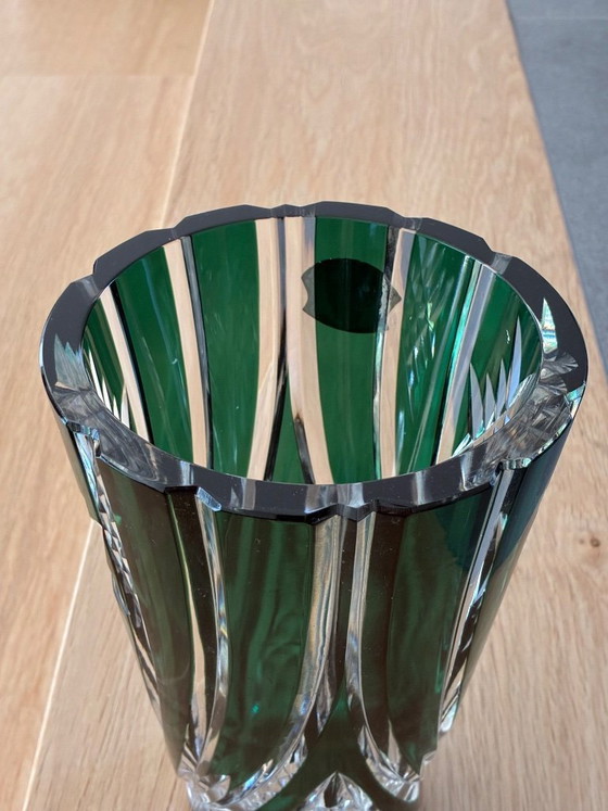 Image 1 of Val-Saint-Lambert vase, emerald-lined crystal, signed