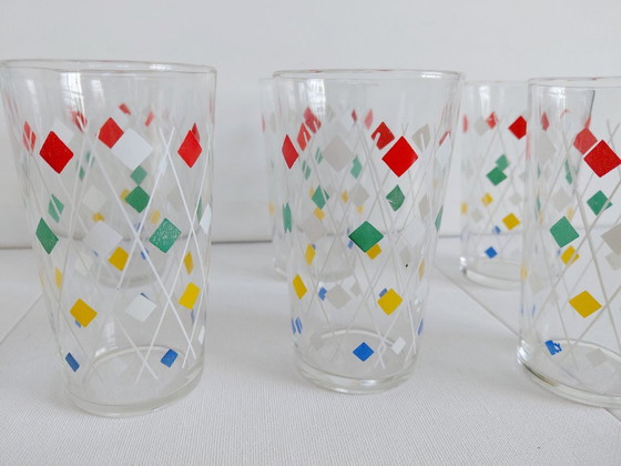 Set of 8 Vintage 'Harlequin'/Diamond Ferrero Nutella Glasses, Fidenza Vetraria – Ferrero - Nutella (photo 5 of 10)