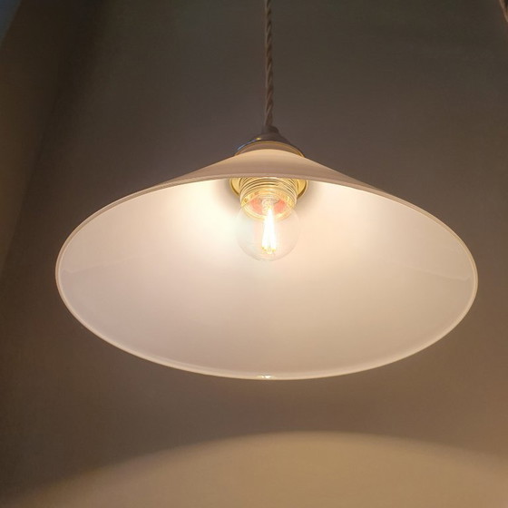 Set Vintage Pendant lamps - Milk glass, banker's lamps. – Metal (photo 21 of 21)