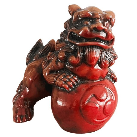Image 1 of Statuetta vintage cinese di cane Foo, leone guardiano, in resina, anni '70