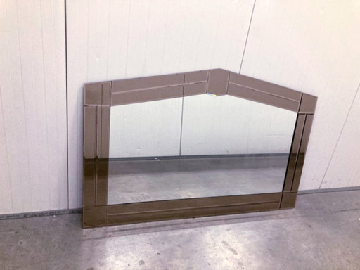 Large wall mirror in Art Deco style, facet-cut pink and clear glass