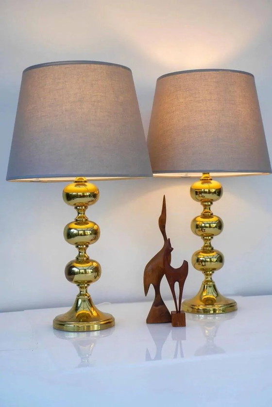 Image 1 of Scandinavian modern space age brass table lamps from Nafa, Sweden, 1970s, set of 2