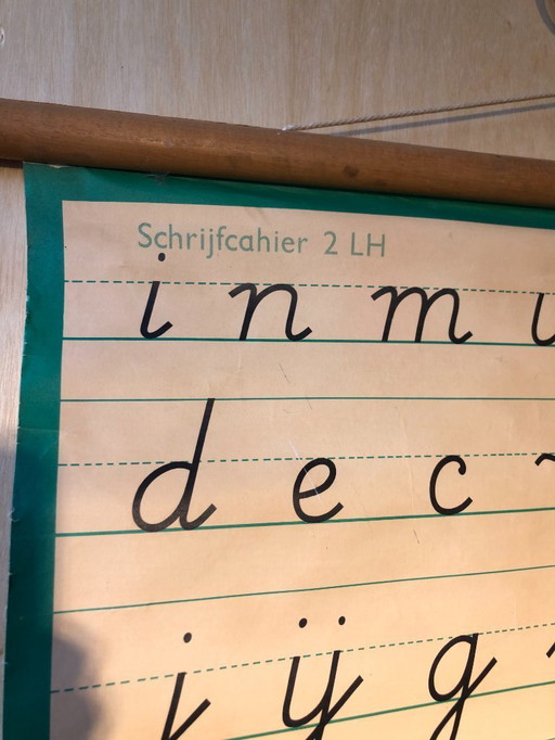 Tabella scolastica vintage, mappa scolastica, lettere e scrittura - 64 x 86 Wolters Noordhoff, come nuova