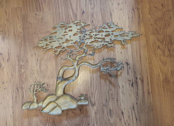 Image 1 of Vintage 80S Brass Bonsai Tree Wall Sculpture