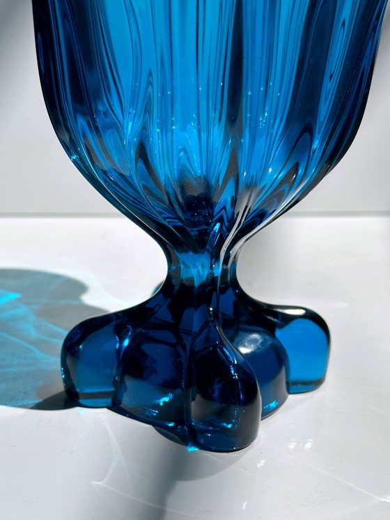 Image 1 of Vintage Glass Vase Viking Glass Epic Four Square Blue Model 1475 1960s 60s Mid - Century Modern