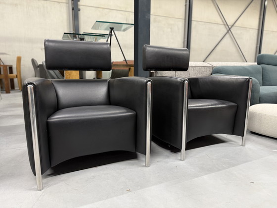 Image 1 of 2 poltrone Leolux Goncharov in pelle nera
