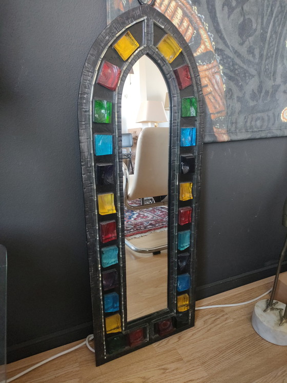 Image 1 of Vintage design smeedijzer glas brutalist spiegel 