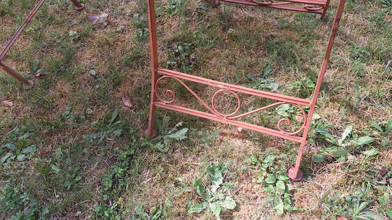 Image 1 of Mid Century Distressed Painted Iron Garden Table and 2 Chairs, 1960s