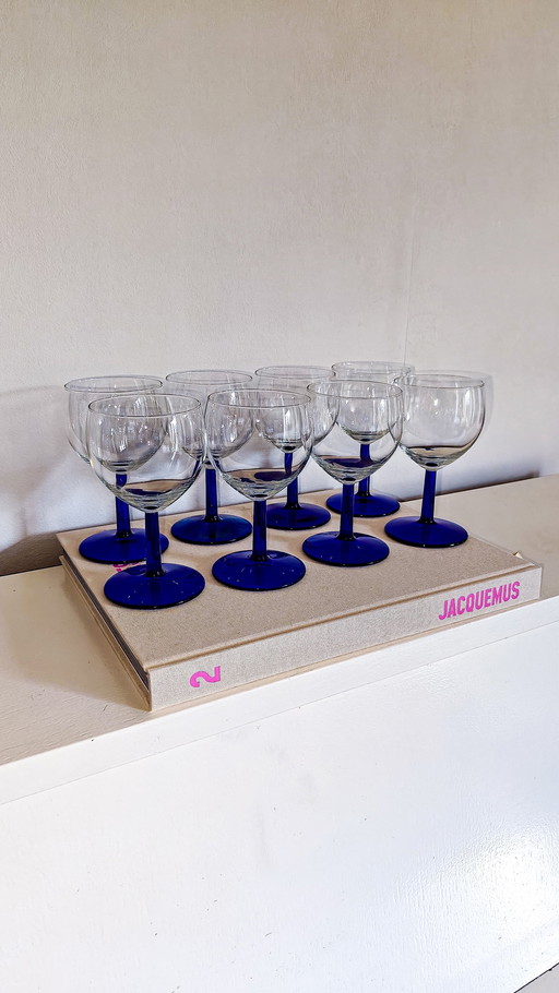 8x Wine Glass Dark Blue Steel Luminarc
