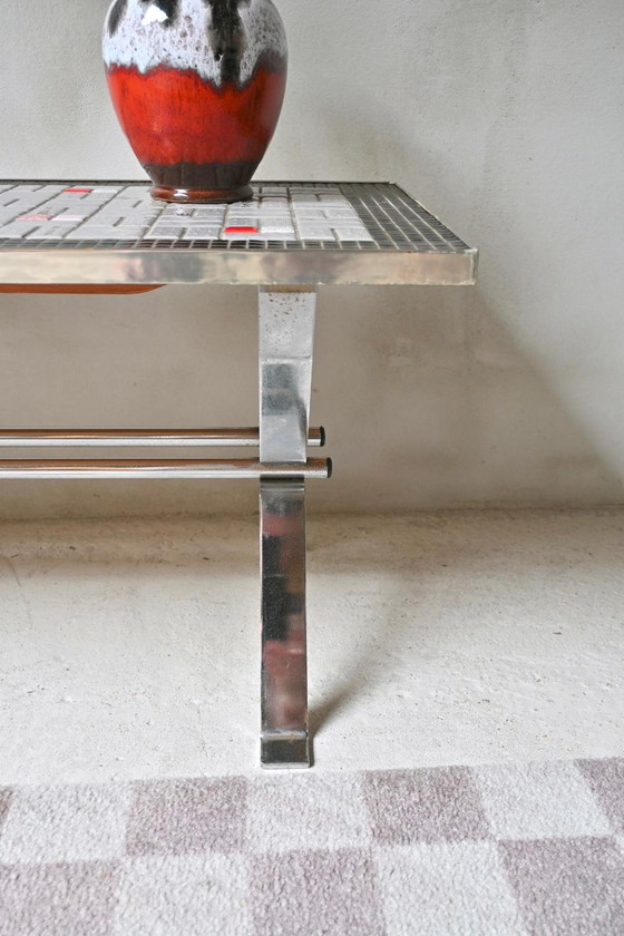 Image 1 of Couchtisch aus den 1970er Jahren mit Fliesenplatte und Chromsockel