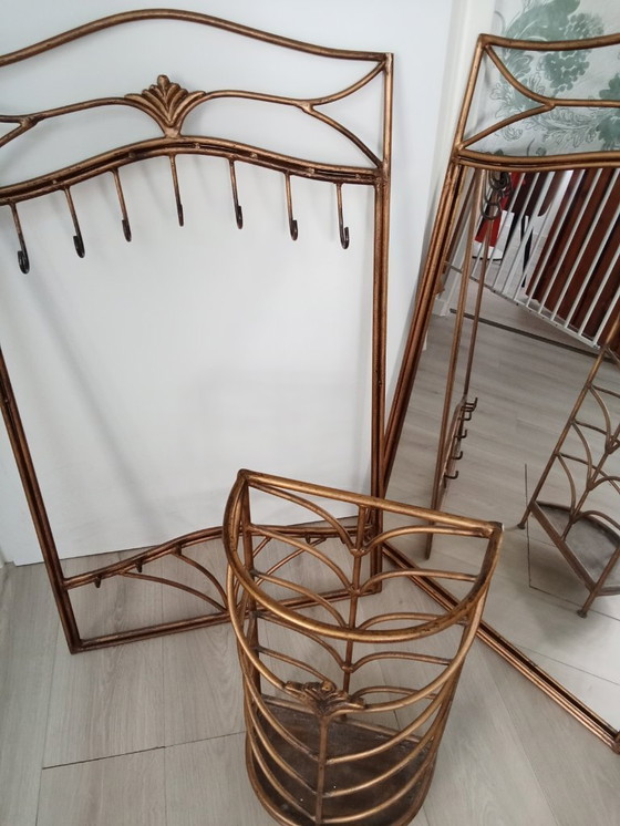 Image 1 of 3 delig Palazzo art / art nouveau vestibule set spiegel kapstok paraplu houder goud metaal kleur