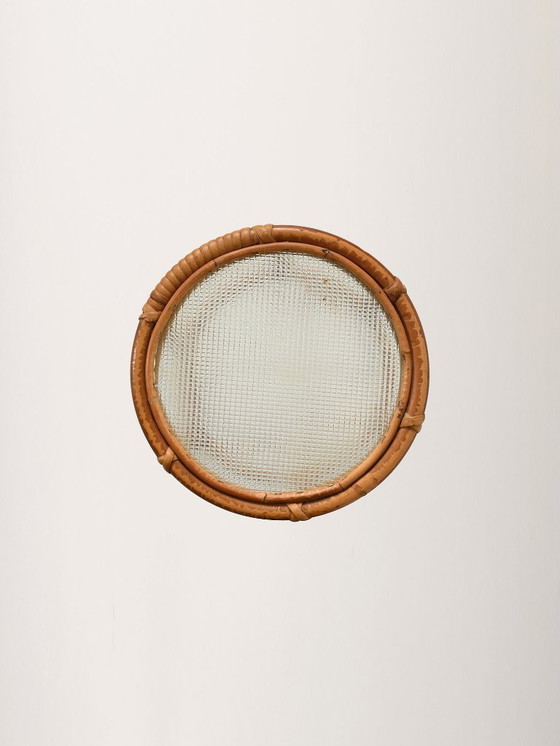 Image 1 of Scandinavian Bamboo Plant Stand with Frosted Glass, 1960s