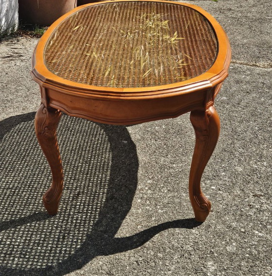 Image 1 of Big Oval Cane Glas Coffee Table From The 70s