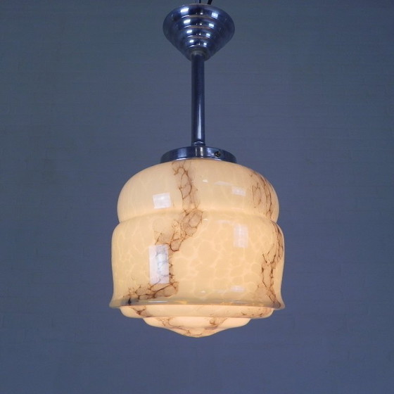 Image 1 of Art Deco pendant lamp with marbled glass shade, 1930s