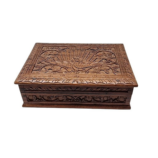 Auténtica talla de madera india con motivo de pavo real