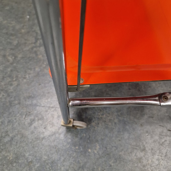 Image 1 of Carrello bar vintage, tavolino arancione anni '60/'70, tavolo di servizio