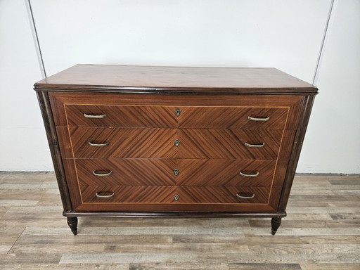 Cómoda de los años 80 en nogal, palisandro y arce.