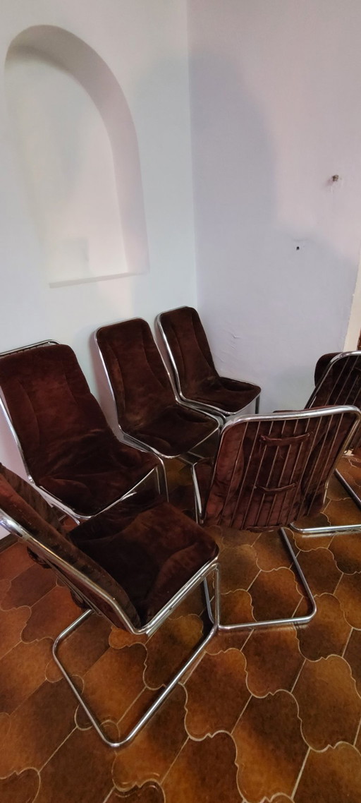 Ensemble de 6 chaises Gastone Rinaldi (bordeaux)