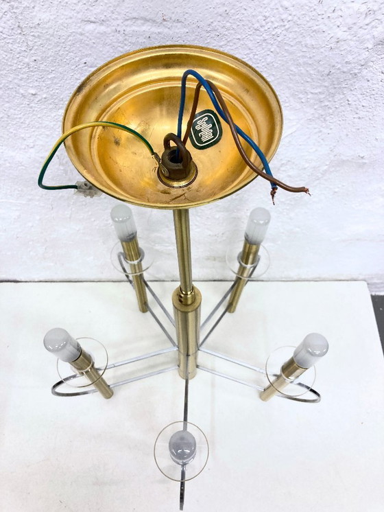 Image 1 of Lustre Sciolari, design des années 1970, laiton, chrome, verre