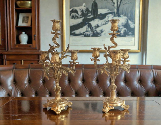 Image 1 of Pair of gilt bronze candelabra – Louis XV style – 19th century