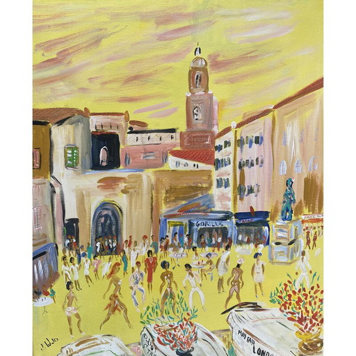 Vintage Acryl auf Leinwand Saint Tropez von Jean Wallis
