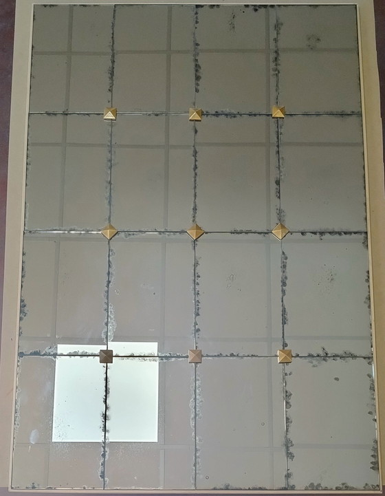 Image 1 of Mirror Composed of Hand-Silvered and Antiqued Mirror Tiles with Craft Studs, in Several Sizes