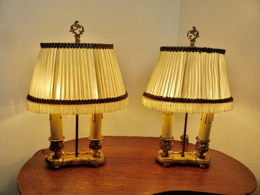 Paire De Lampes Bouillotte En Bronze Doré Style Empire