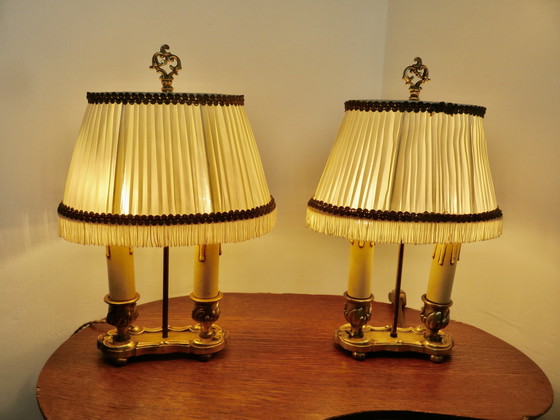 Image 1 of Paire De Lampes Bouillotte En Bronze Doré Style Empire