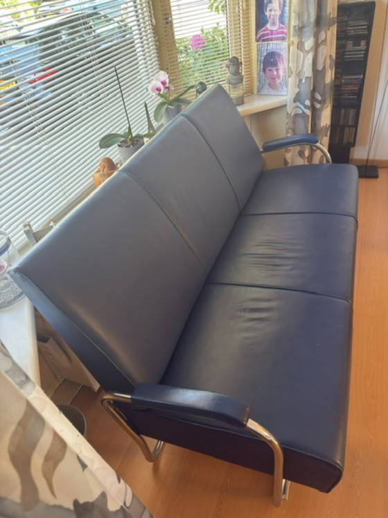 Divano Gispen 444, 3 posti - Rivestito in pelle blu – Divani 3 posti, Leather (photo 2 of 5)