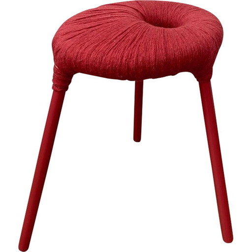 Tabouret vintage en métal rouge et laine modèle Eskilstuna par Ikea, années 1990