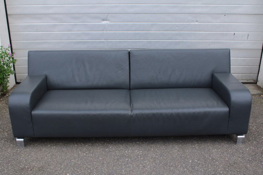 Leolux B-Flat Sofa - Grey Leather, Adjustable Backrests – 3 5 zitsbanken, Metal