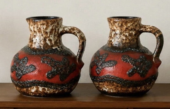 Image 1 of Vintage vases set (2 pieces) Bay 631-20 Fat Lava West Germany 1960s