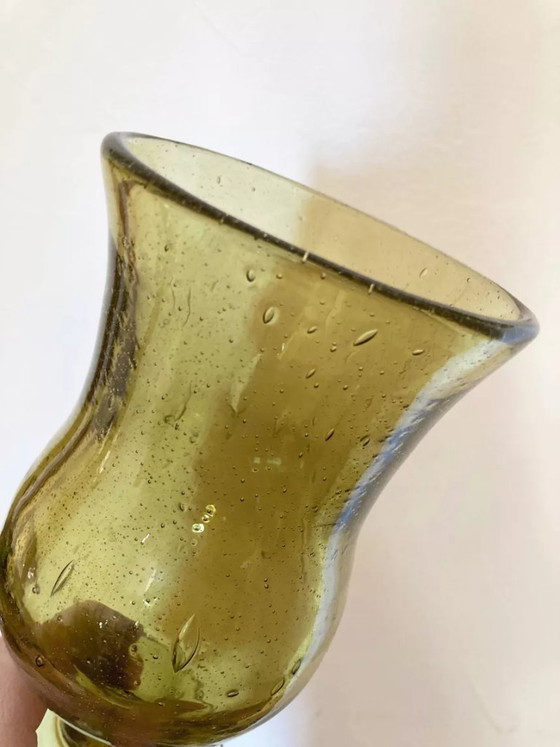 Image 1 of Vaso in vetro a bolle, stile Biot, verde muschio