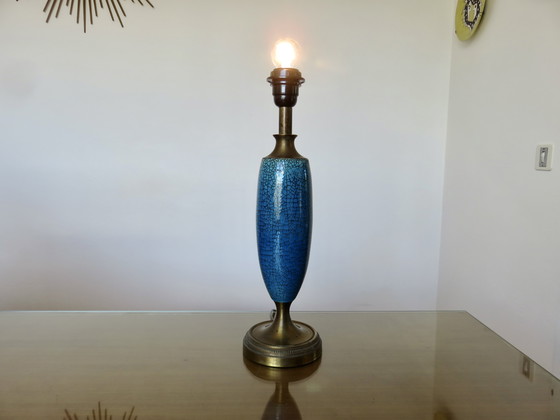 Image 1 of Lamp van blauw en brons craquelékeramiek, Frankrijk