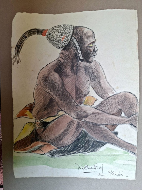 Image 1 of Marie Louise Stradiot-Bougnet - Congo -Lega Tribe Study – Watercolor - 1930's