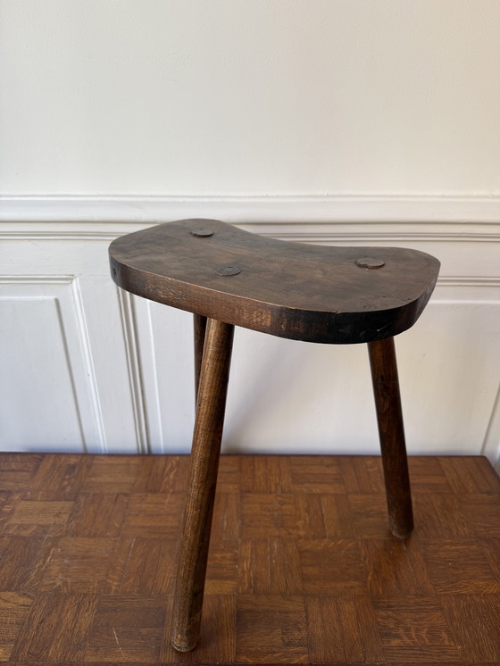 Image 1 of Sgabello alto a treppiede in legno massello