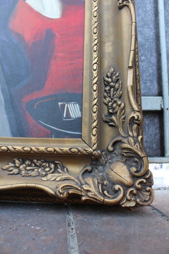 Image 1 of Lady Smoking in Art Nouveau Style, 1950s, Oil Painting, Framed