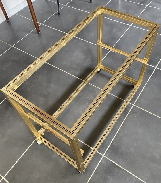 Image 1 of Meuble rangement télé hifi vidéo métal doré verre Pierre Vandel Paris 1970 vintage