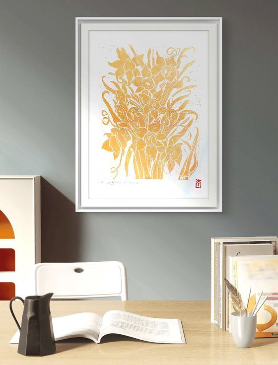 Image 1 of Daffodils – A3 Handmade Linocut Print