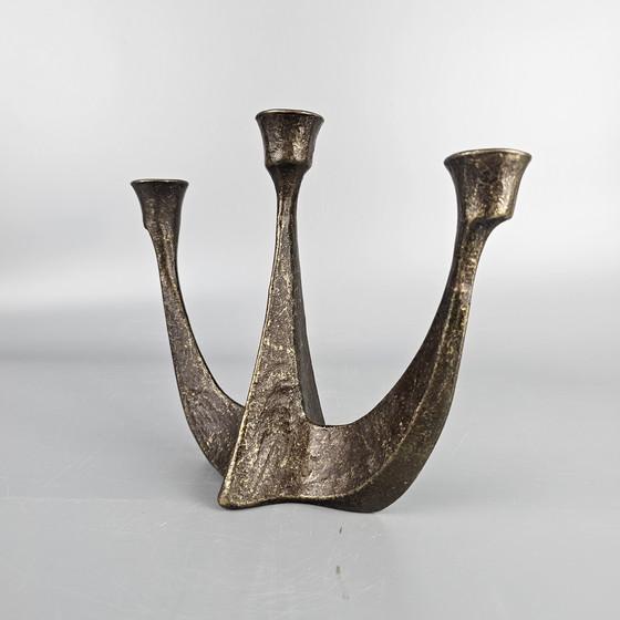 Image 1 of Bronze vintage candlestick for 3 candles. Brutalist design by Horst Dalbeck. Germany 1950 - 1970.