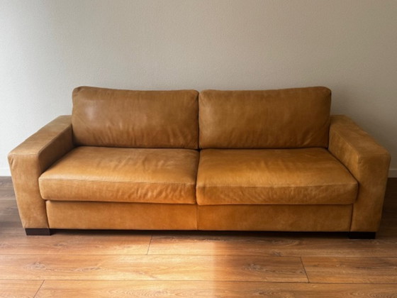 Image 1 of Canapé en cuir mangowood avec causeuse et pouf